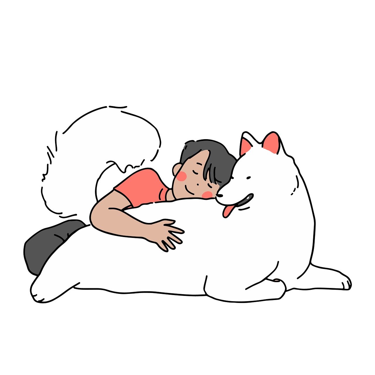 boy lays down with dog